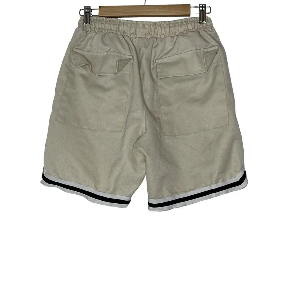 MNML  Black  Polyester  Drawstring Walking Shorts  with Pockets‎ Small Beige